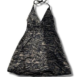 H&M Halter Neck Mini Dress - Black Beige Animal Print, 100% Cotton Size 4